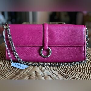 ANN TAYLOR LEATHER CLUTCH w/t CHAIN STRAP